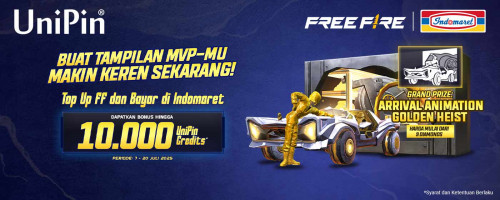 Top Up FF dan Bayar di Indomaret, Dapatkan Bonus Hingga 10Ribu UniPin Credits dan Miliki Arrival Animation Golden Heist!